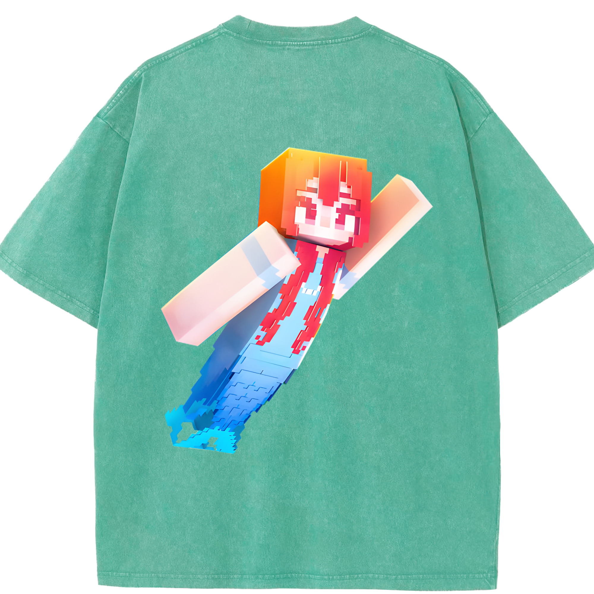 （画像用） マインクラフト ブロックの世界 Minecraft MC Block world 綿100% ヴィンテージ風 半袖Tシャツ（背面プリント）